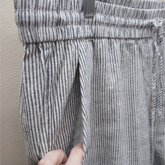 J. Crew Linen/Cotton Striped Drawstring Pinstripe Ankle Pants Black White SZ 12 - Picture 9 of 11